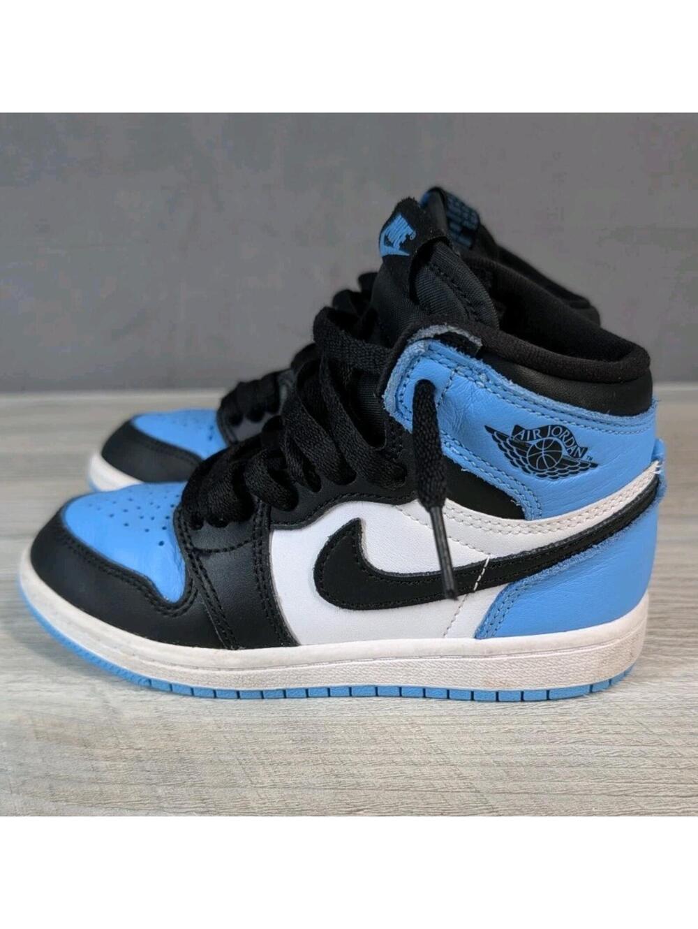 Nike Air Jordan 1 Mid Boys 12C Black Blue White High Top Sneakers Shoes Retro